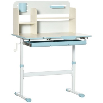 NicBex Height Adjustable Kids Writing Desk with Tilt Desktop,Drawer,Storage Shelf,Pen Holder,White+Blue