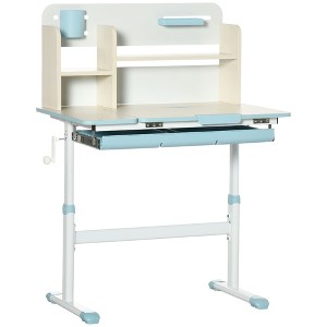 NicBex Height Adjustable Kids Writing Desk with Tilt Desktop,Drawer,Storage Shelf,Pen Holder,White+Blue - 1 of 4