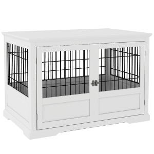 PawHut Dog Crate Furniture, 43" Dog Kennel End Table with 3 Doors, Removable Tray, for Extra Large Medium Small Dogs, Indoor Use, White - 1 of 4