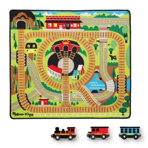 Melissa & Doug Round The Rails Train Rug With 3 Linking Wooden