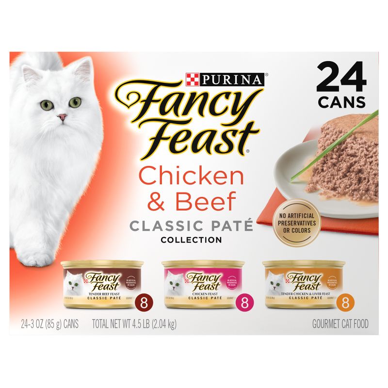 Purina Fancy Feast Classic Pat&#233; Variety Pack Chicken &#38; Beef Flavor Wet Cat Food Cans - 3oz/24ct, 4 of 10