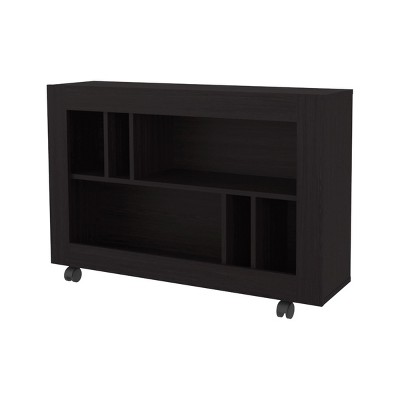 GlasFlength Decorative Storage Cabinets Modern Wengue Finish Open Shelf Console Table Simple for Living Room Entryway, Black, 37.4"*9.4"*25.4"
