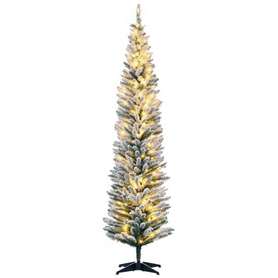 7ft Pencil Christmas Tree, Slim Artificial Christmas Tree with Realistic Branches and Warm White LED Lights