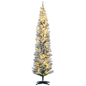 7ft Pencil Christmas Tree, Slim Artificial Christmas Tree with Realistic Branches and Warm White LED Lights - 1 of 4