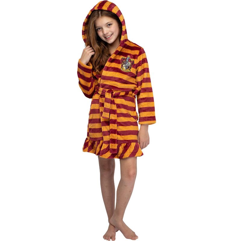 Harry Potter Girls' Striped Ruffle Plush Fleece Robe, 1 of 5
