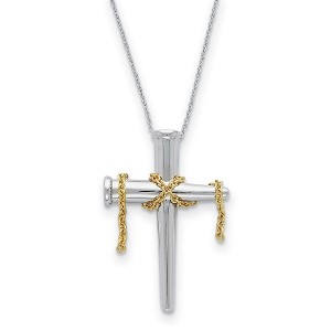 Black Bow Jewelry Rhodium & Gold Tone Plated Sterling Silver Nail Cross Necklace, 18 In. - 1 of 4