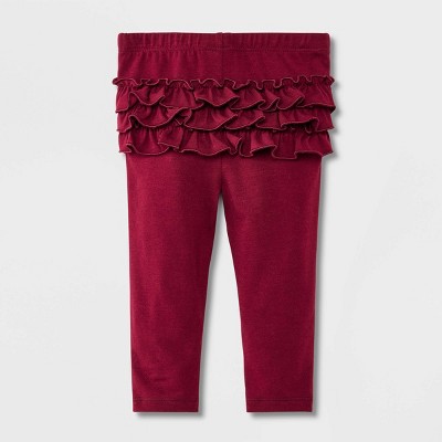 Image of Baby Girls' Ruffle Bum Leggings - Cat & Jack™ Burgundy Newborn