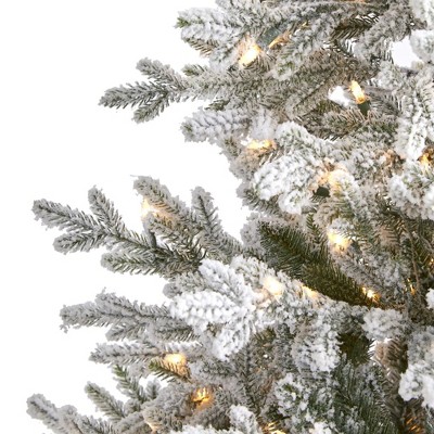 6ft White Flocked Fir Artificial Christmas Tree with Warm LED Lights