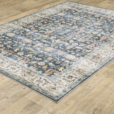 Charleston Blue and Gold Washable Polyester Area Rug 3'6" x 5'6"