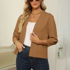 Women's Lightweight 3/4 Sleeve Cropped Cardigan Sweater Open Front Short Shrugs,Light Brown - S - 3 of 4