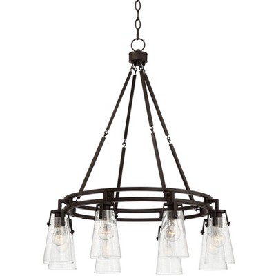 Franklin Iron Works Farington 30" Wide Bronze Seeded Glass 8-Light Ring Chandelier