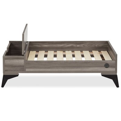 Medium Gray Wooden Elevated Pet Bed with Storage and Water-Resistant Mattress