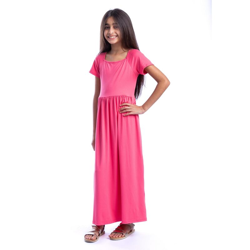 24seven Comfort Apparel Girls Short Sleeve Pleated Maxi Dress, 2 of 5