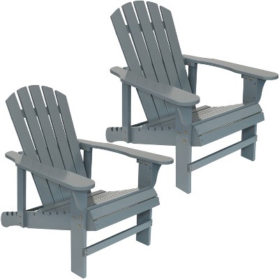 Sunnydaze Outdoor Natural Fir Wood Lounge Adirondack Chair with Adjustable Backrest Set - Gray - 2pk