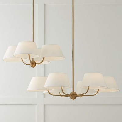 Aged Brass 4-Light Chandelier with White Fabric Drum Shades