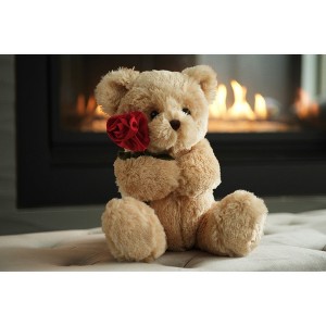 Bearington Collection Remington Stuffed Animal Teddy Bear Holding a Rose, 9.5" - 1 of 4