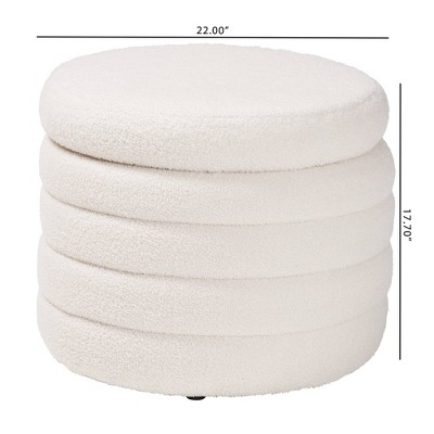 Ivory Boucle Round Storage Ottoman with Tufted Design