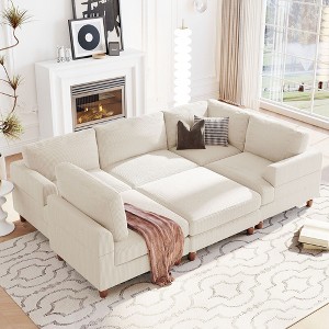 NicBex Couches for Living Room Modular Sectional Corner Sofa Bed L-Shaped Spacious Space Sofa with Movable Ottoman, Beige - 1 of 4