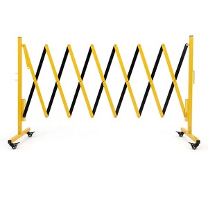 Security Gate Safety Barrier - 16ft Retractable Expandable Metal Barricade, Folding Driveway Gate with Wheels, Yellow/Black - 1 of 4