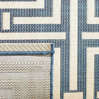 Navy and Beige Geometric Outdoor Area Rug