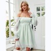 Womens Puff Sleeve Square Neck Puffy Dress Babydoll Mesh Mini Dress - image 3 of 4