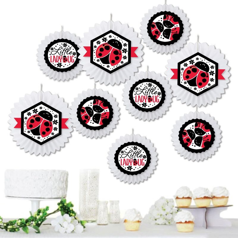 Big Dot of Happiness Happy Little Ladybug - Hanging Baby Shower or Birthday Party Tissue Decoration Kit - Paper Fans - Set of 9, 1 of 8