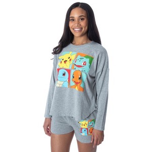 Pokemon Women's Starter Squares 2 Piece Loungewear Pajama Set LS Shirt Shorts - 1 of 4