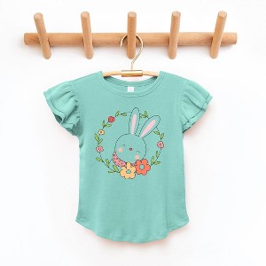 The Juniper Shop Easter Bunny Flower Wreath Toddler Flutter Sleeve Tee - 1 of 2