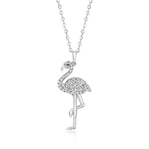Ross-Simons 0.40 ct. t.w. CZ Flamingo Pendant Necklace With Single Black CZ in Sterling Silver Size 18 - 1 of 3