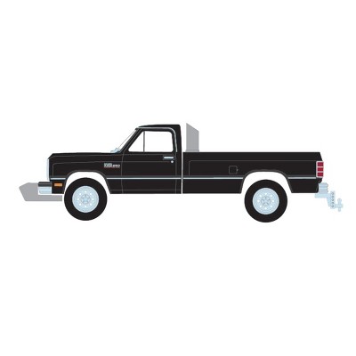 Greenlight Collectibles 1/64 1992 Dodge Ram 1st Generation Black Pulling Truck Outback Toys Exclusive 51386-A