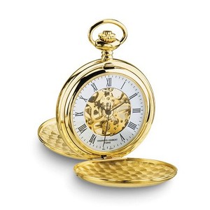 Black Bow Jewelry Charles Hubert 14k Gold Finish White Skeleton Dial Pocket Watch - 1 of 3