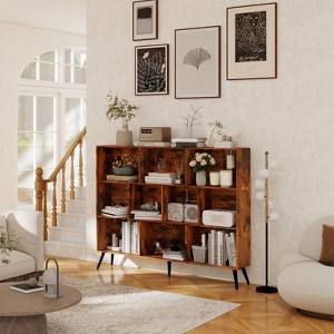 10 Cubes Wooden 3-Tier Open Shelf Bookcase with 5 Iron Legs Freestanding Storage Organizer for Home Office Living Room Bedroom, Oak - 1 of 4