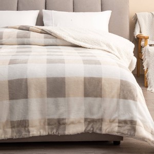 Cozy Buffalo Check Plush with Shearling Reverse Bed Blanket - Isla Jade - 1 of 4