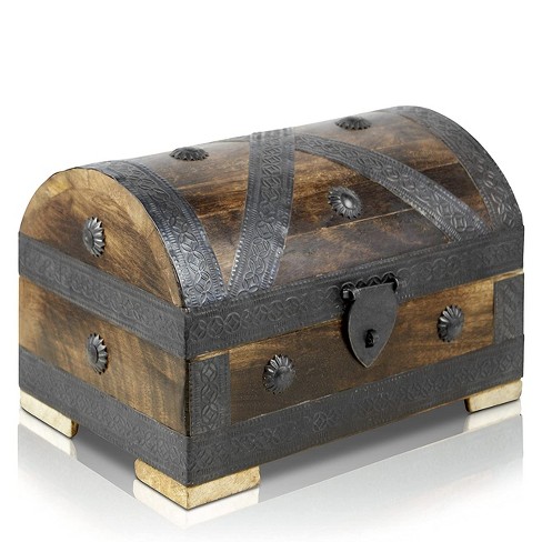 Set of 3 Small Wooden Treasure Chest Boxes, Decorative Vintage Style Storage Box