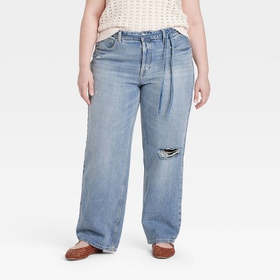Women's Mid-Rise Tie-Waist Drawstring Baggy Jeans - Universal Thread™