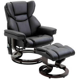 Faux Leather Massage Recliner Chair with Ottoman, 10-Point Vibration, Remote Control, and 360¡ã Swivel Wood Base - 1 of 4
