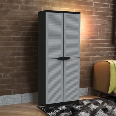Gray Plastic 3-Shelf Lockable Utility Storage Cabinet