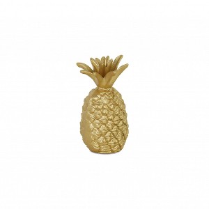HomeRoots 9" Gold Cast Iron Pineapple Hand Painted Sculpture - 1 of 4