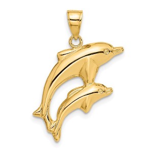 Black Bow Jewelry 14k Yellow Gold 3D Mother and Baby Dolphin Pendant - 1 of 4
