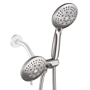 Cobbe 48-Setting High Pressure 3-Way Shower Head Combo, 4.7" Dual 2 in 1 Showerhead with Hose, Brushed Nickel - 1 of 4