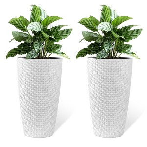 Kumasinova Set of 2 Faux Rattan Planters,Flower Plant Pots with Water Level Monitor Inner Bucket,Automatic Watering for Garden,Patio,Backyard - 1 of 4