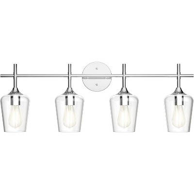 Runesay Chrome Bathroom Vanity Light - 4 Light Industrial Farmhouse Style, Clear Glass, Over Mirror