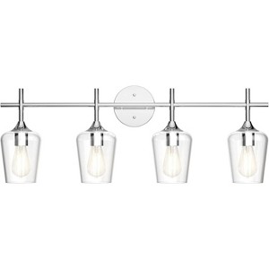 Runesay Chrome Bathroom Vanity Light - 4 Light Industrial Farmhouse Style, Clear Glass, Over Mirror - 1 of 4