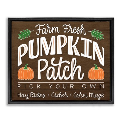 Stupell Industries Farm Fresh Pumpkin Patch Sign Black Framed Floater Canvas Wall Art