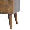Chestnut brown sturdy wood cube-carved double-drawer bedside table – a bedroom storage unit and bedside table with handcrafted art and vintage style. - 4 of 4