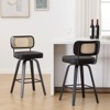 Bekrvio Swivel Counter Height Bar Stools Set of 1/2/3/4 - 26" Faux Leather Upholstered with Rattan Back, Black Wood Frame for Kitchen Island - 2 of 4