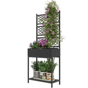 Aghana Digitals Brown Rattan Garden Planter with 25L Raised Bed, Trellis for Climbing Plants & - 1 of 4