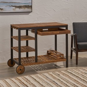 VYNXARIA Bar Cart and Wine Rack Weathered Black,Vintage Style Beverage Serving Cart with Locking Wheels - 1 of 4