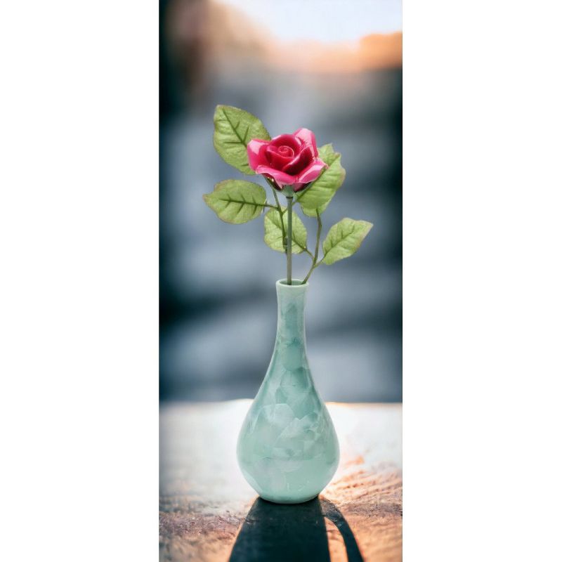 Kevins Gift Shoppe Ceramic Burgundy Rose Flower in Crystallized Green Vase, 2 of 4
