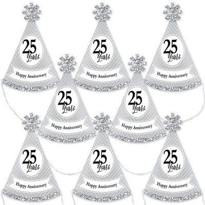 Big Dot of Happiness We Still Do - 25th Wedding Anniversary - Mini Cone Anniversary Party Hats - Small Little Party Hats - Set of 8